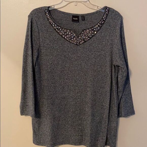 Rafaella 3/4 Sleeve Jeweled Neck Pullover - Picture 2 of 5